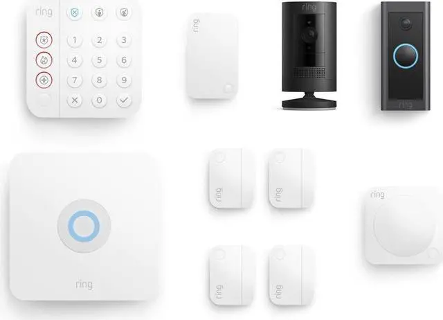 Main image of Ring Alarm 8-Piece Kit (2nd Gen) with Ring Video Doorbell Wired and Ring Stick Up Cam Battery, Black