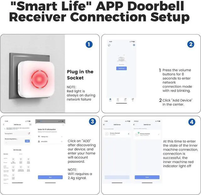 Alt view image 6 of 7 - Smart Doorbell Extender with Receiver Connects to Existing Hardwired Doorbell into Wireless Door Bell with 656 FT Range, 58 Chimes and 5 Volume Levels for Garage/Basement