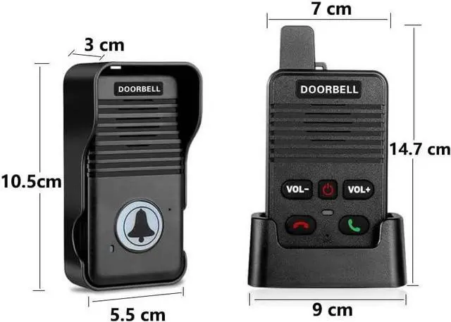 Alt view image 3 of 6 - Wireless Doorbell Black, Full Duplex Two Way Intercom Hand-Free Doorbell, 700ft Range, One Press to Talk for Home Office (Can only Initiate a Call from The Outdoor Unit)