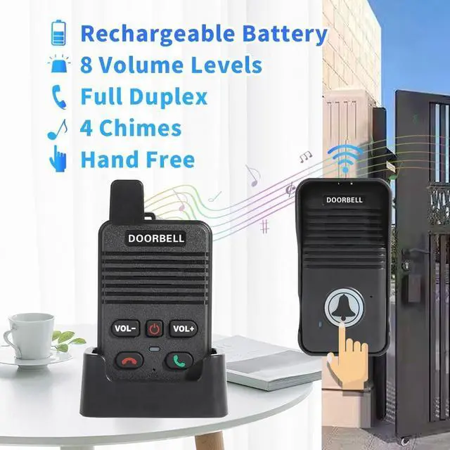 Alt view image 4 of 6 - Wireless Doorbell Black, Full Duplex Two Way Intercom Hand-Free Doorbell, 700ft Range, One Press to Talk for Home Office (Can only Initiate a Call from The Outdoor Unit)