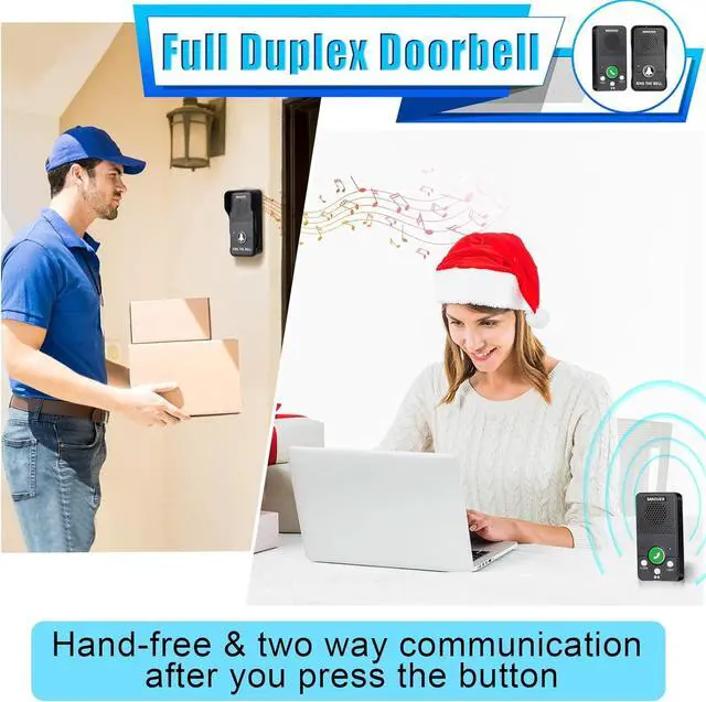 Alt view image 2 of 7 - Doorbells, Hands Free Wireless Doorbell Intercom Upgrade, Waterproof Full Duplex Door Bell 1000 Feet Two Way Communication with 4 Chimes, 8 Level Volume & LED Flash, Black