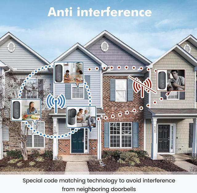 Alt view image 3 of 7 - Hands Free Wireless Intercom Doorbell for Home Classroom, Wuloo Two-Way Communicator Doorbell Chime with 1/2 Mile Distance 4 Volume Levels 10 Chimes Battery-Operated with Mute Mode1&1, Gray)