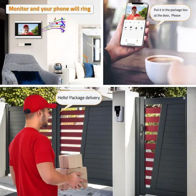 Alt view image 3 of 7 - Wireless Video Doorbell Intercom with Monitor System, WiFi Video Intercom 1080P HD Metal Camera, 7 Inch Monitor with 32G Card Record, Tuya APP, 2-Way Audio, Unlock for Home Security System