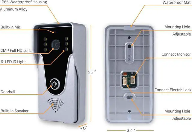 Alt view image 7 of 7 - Wireless Video Doorbell Intercom with Monitor System, WiFi Video Intercom 1080P HD Metal Camera, 7 Inch Monitor with 32G Card Record, Tuya APP, 2-Way Audio, Unlock for Home Security System