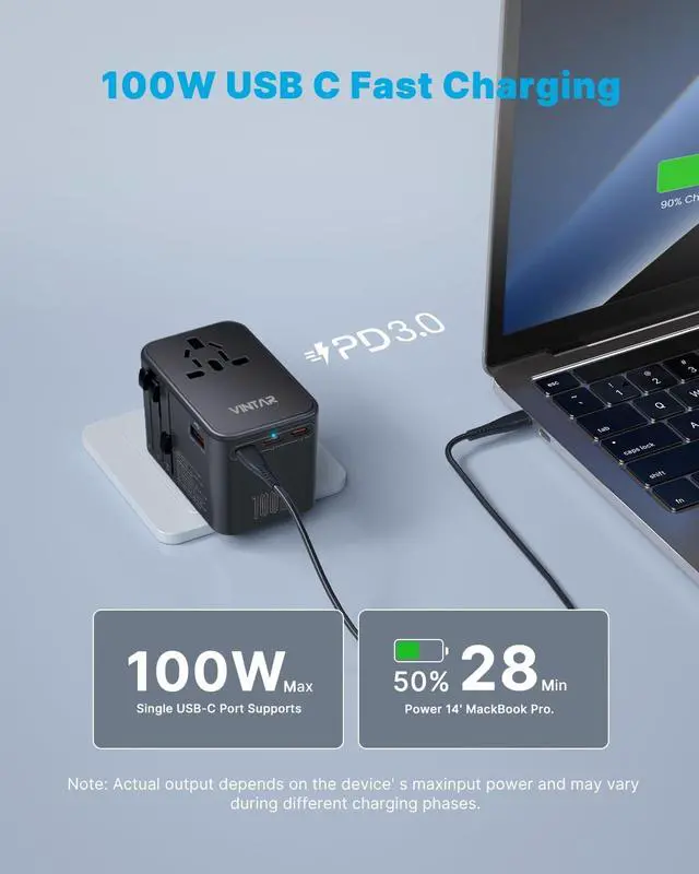 Alt view image 2 of 7 - Universal Travel Adapter, VINTAR 100W GaN International Power Adapter with 3 USB C PD and 1 USB A QC, All in One Plug Adapter, Travel Adapter Worldwide for EU/UK/USA/AUS(Type C/G/A/I)