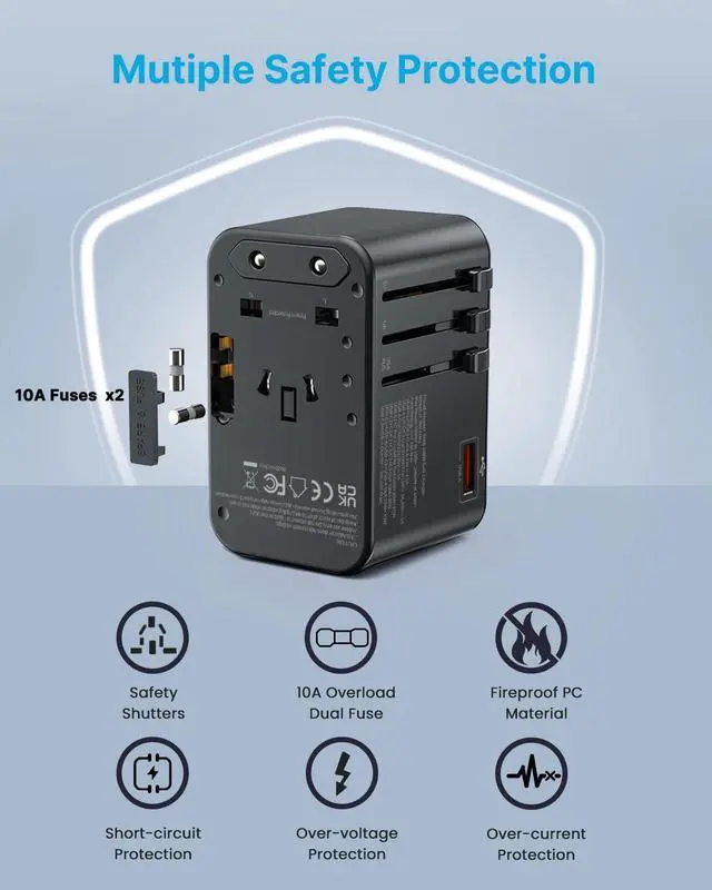 Alt view image 5 of 7 - Universal Travel Adapter, VINTAR 100W GaN International Power Adapter with 3 USB C PD and 1 USB A QC, All in One Plug Adapter, Travel Adapter Worldwide for EU/UK/USA/AUS(Type C/G/A/I)