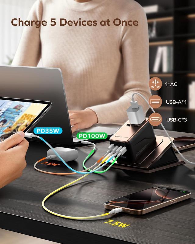 Alt view image 3 of 7 - Universal Travel Adapter, 170W GaN International Power Adapter, 2 USB-C 2 USB-A, Worldwide Travel Plug Adapter, International Power Adapter for Most Europe, USA, Japan, Australia (Type C/A/G/I)