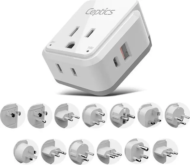 Main image of International Power Plug Adapter Travel Set, 20W PD & QC, Safe Dual USB & USB-C 3.1A - 2 USA Outlet - Compact - Use Europe, Asia, Africa In Worldwide - Includes 13 Type SWadAPt Attachments