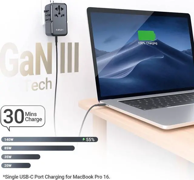 Alt view image 3 of 7 - TP140 Universal Travel Adapter with 140W PD Ports GaN Technology International AC Socket with 1 USB-A and 3 USB-C Port,Worldwide Adapter with Fast Charger PD3.1, QC4+