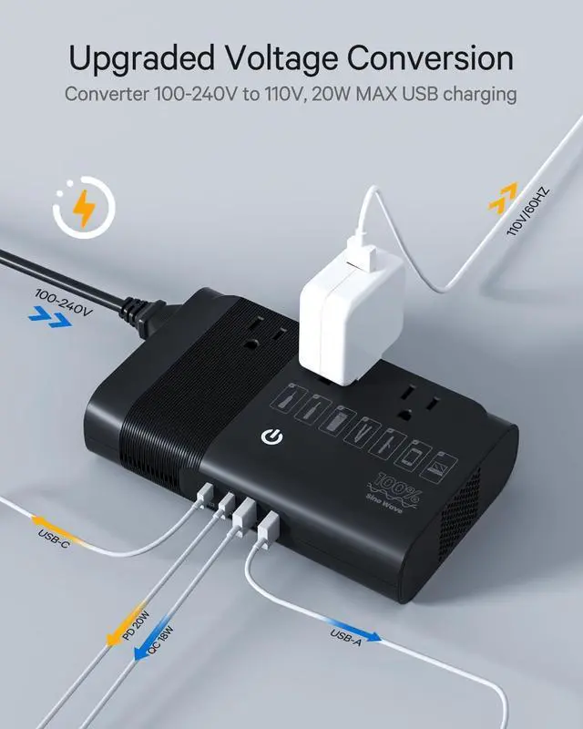 Alt view image 4 of 7 - 220v to 110v Voltage Converter for European Travel: Max 500W Pure Sine Wave Voltage Converter US to Europe - 220 to 110 International Power Adapter Plug Combo Step Down Transformer Black