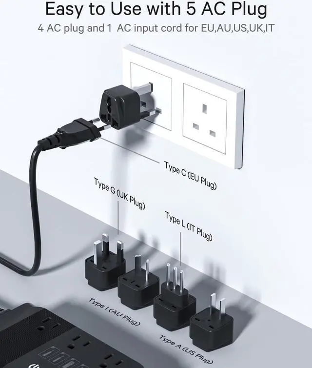 Alt view image 5 of 7 - 220v to 110v Voltage Converter for European Travel: Max 500W Pure Sine Wave Voltage Converter US to Europe - 220 to 110 International Power Adapter Plug Combo Step Down Transformer Black