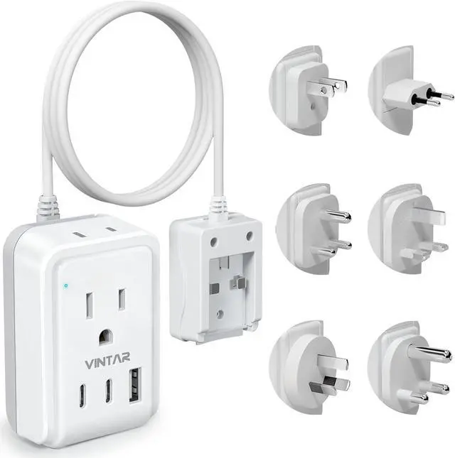 Main image of Universal Travel Adapter Kit, 5ft Detachable Extension Cord with 2 AC Outlets & 3 USB(2 USB C), Type A/C/G/D/I/M International Power Adaptor for US to Europe UK India South Africa Japan