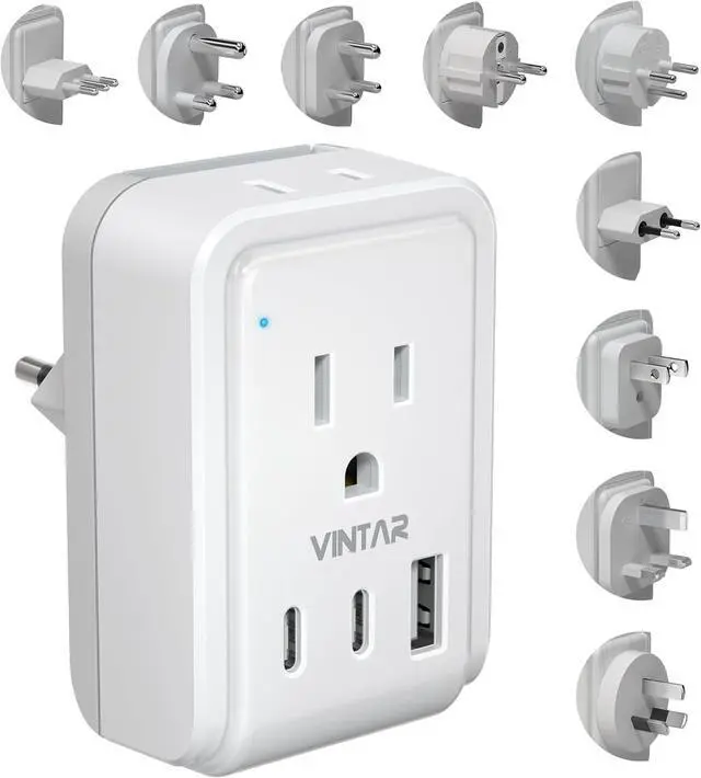 Main image of Universal Travel Adapter Kit, International Power Adapter with 3 USB Ports (2 USB C, 3.4A) and 2 AC, Type A,C,D,E/F,G,H,I,L,M Detachable Attachments, Adapter for India/Africa/EU/UK//AU/JP/US