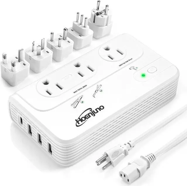 Main image of 2000W Universal Travel Adapter for Hair Dryer & 200W Voltage Converter 220V to 110V for Curling Iron, Straightener with 3 AC Outlets and 4 USB Ports Power Convetrer