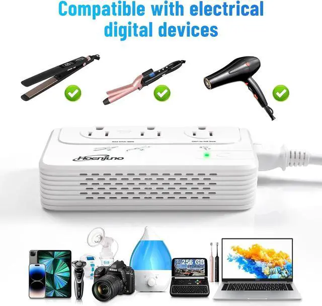 Alt view image 5 of 6 - 2000W Universal Travel Adapter for Hair Dryer & 200W Voltage Converter 220V to 110V for Curling Iron, Straightener with 3 AC Outlets and 4 USB Ports Power Convetrer