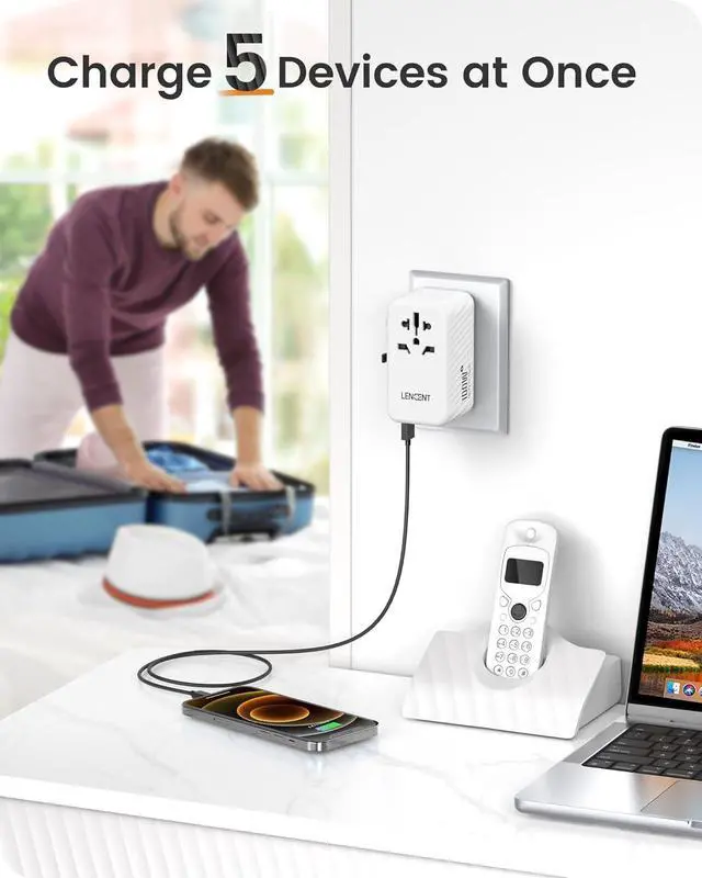 Alt view image 5 of 7 - Universal Travel Adapter, 100W GaN International Fast Charger with 2 PD3.0 Type C+2 QC USB A, Worldwide Power Adaptor for Phones,Laptops, All in One Travel Essentials for EU/USA/UK/AU, White