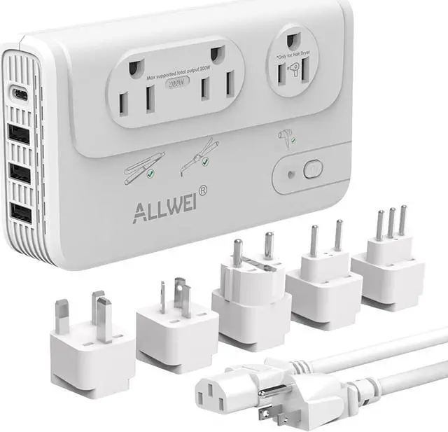 Main image of 2000W Travel Voltage Converter 220v to 110v Converter for European Travel, Voltage Adapter for Hair Dryer, Straightener/Curling Iron, Power Converter Adapter Combo with Type C, E/F, G, I, L