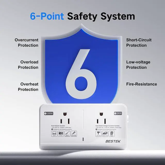 Alt view image 7 of 7 - 2000W Voltage Converter 220V to 110V International Universal Voltage Converter US to Europe Travel Adapter with 2 AC Outlets and 3 USB Ports(2 PD35W), for Hair Dryer Straightener