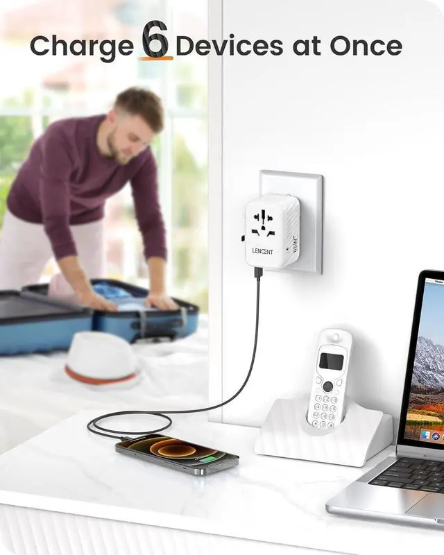 Alt view image 5 of 7 - International Travel Adapter, 65W GaN3 Universal Fast Charger with 2 USB A + 3 Type C PD, Worldwide Power Adaptor for Phones,Laptops, All in One Travel Essentials for EU/USA/UK/AU, White