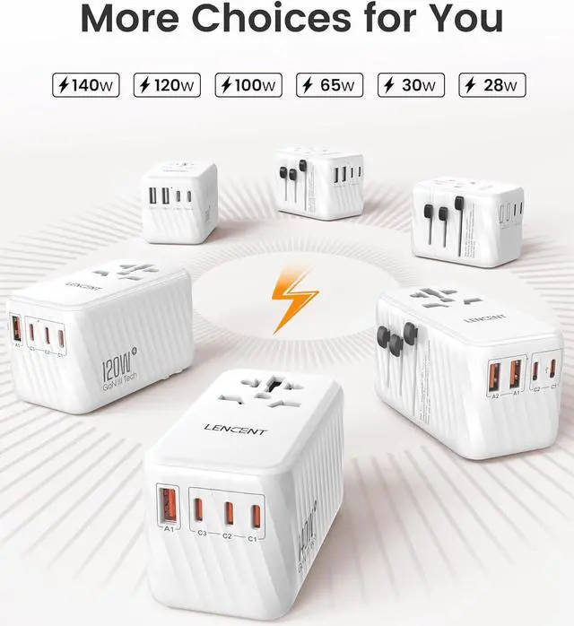 Alt view image 6 of 7 - Universal Travel Adapter, 100W GaN International Fast Charger with 2 PD3.0 Type C+2 QC USB A, Worldwide Power Adaptor for Phones,Laptops, All in One Travel Essentials for EU/USA/UK/AU, White