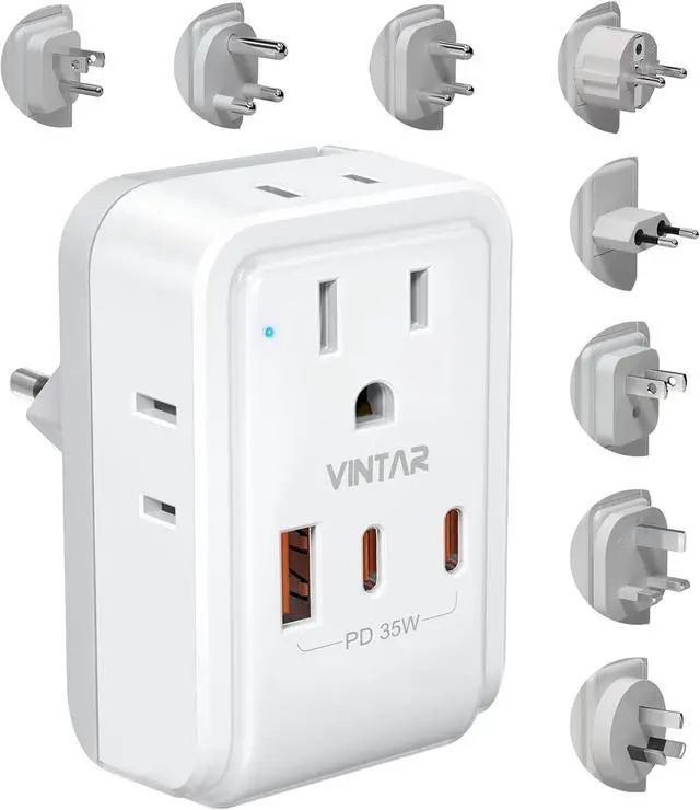 Main image of Universal Travel Adapter Kit, VINTAR PD 35W International Power Adapter with 4 AC 3 USB Ports(2 USB C), Type A,B,C,D,E/F,G,I,M Swap Adapt Attachments, Travel Adapter Worldwide for Europe/Africa/AUS