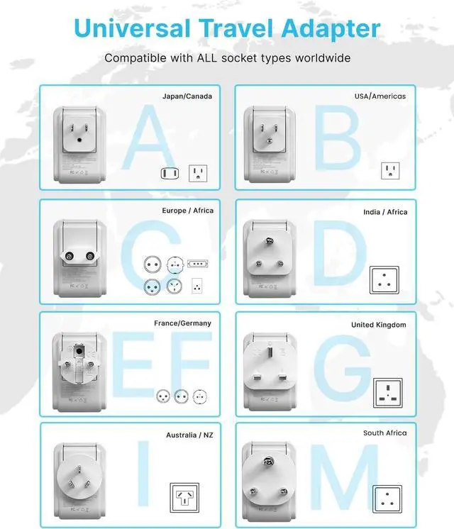Alt view image 2 of 6 - Universal Travel Adapter Kit, VINTAR PD 35W International Power Adapter with 4 AC 3 USB Ports(2 USB C), Type A,B,C,D,E/F,G,I,M Swap Adapt Attachments, Travel Adapter Worldwide for Europe/Africa/AUS