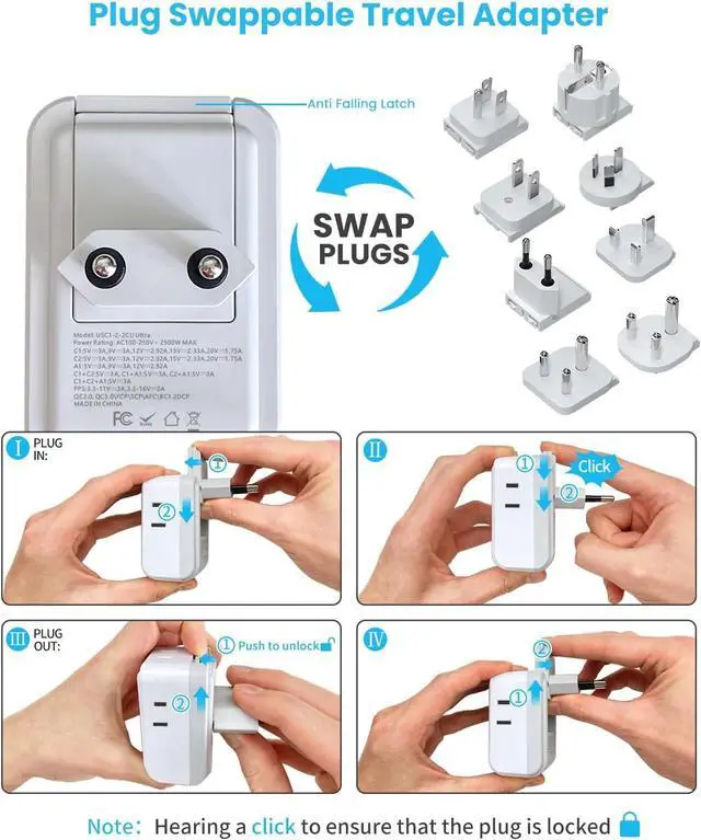 Alt view image 3 of 6 - Universal Travel Adapter Kit, VINTAR PD 35W International Power Adapter with 4 AC 3 USB Ports(2 USB C), Type A,B,C,D,E/F,G,I,M Swap Adapt Attachments, Travel Adapter Worldwide for Europe/Africa/AUS