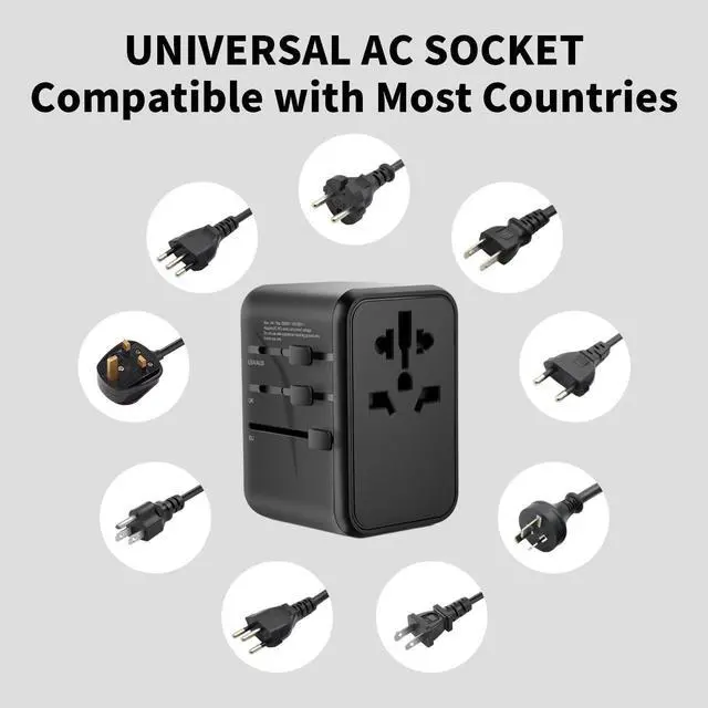Alt view image 5 of 7 - Universal Travel Adapter, PD 65W GaN Fast-Charging All in One Adapter with 2 USB-C & 2 USB-A Ports, Worldwide AC Outlet for EU/UK/AUS/Ireland Plugs, Essential for Travel, 100-250V, Black
