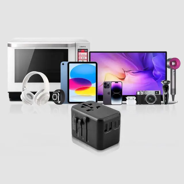 Alt view image 7 of 7 - Universal Travel Adapter, PD 65W GaN Fast-Charging All in One Adapter with 2 USB-C & 2 USB-A Ports, Worldwide AC Outlet for EU/UK/AUS/Ireland Plugs, Essential for Travel, 100-250V, Black