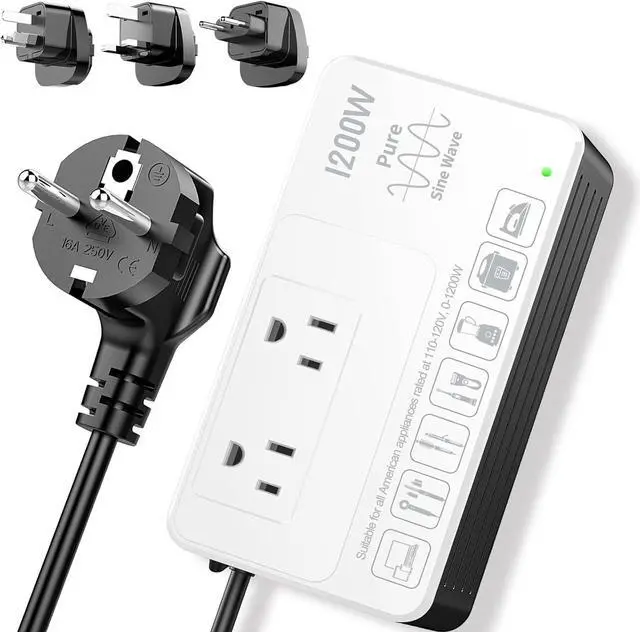 Main image of 1200Watt Voltage Converter 220V to 110V for Any American Appliances such as Hair Dryer Straightener Curling Iron Coffee Maker, Step Down Transformer Travel Power Plug Adapter US to EU/UK/AU/Asia