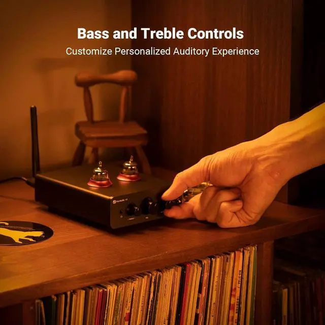 Alt view image 4 of 7 - Audio P3 Tube Preamp Headphone Amplifier Home Audio Preamplifier Mini Vacuum Pre Amp Receiver with Bluetooth aptX LL HD Bass Treble Tone Controls for HiFi Stereo Active Speakers with RCA AUX Jack