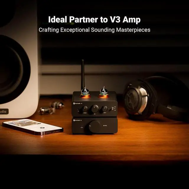 Alt view image 5 of 7 - Audio P3 Tube Preamp Headphone Amplifier Home Audio Preamplifier Mini Vacuum Pre Amp Receiver with Bluetooth aptX LL HD Bass Treble Tone Controls for HiFi Stereo Active Speakers with RCA AUX Jack