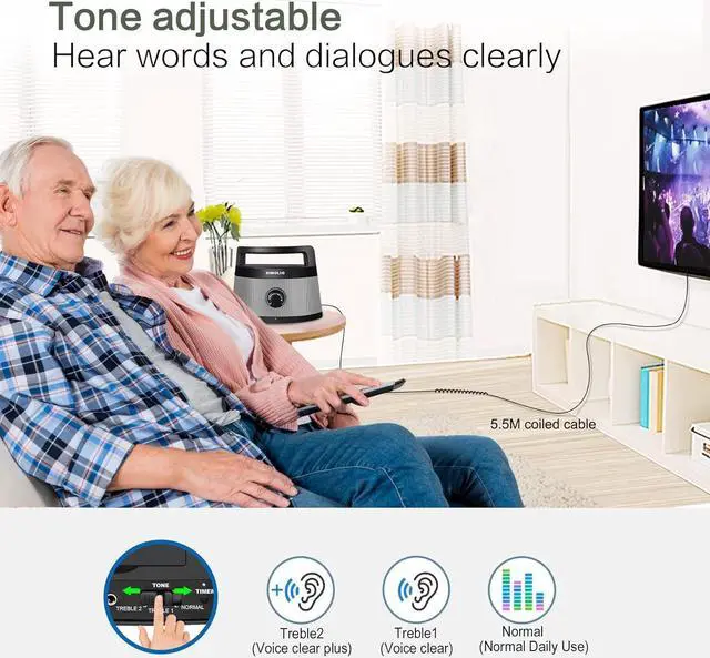 Alt view image 2 of 7 - SIMOLIO Wired Speakers for TV with Tone Control, TV Wired-Speakers with 5.5M Long Cord for Digital & Analog Audio, Personal TV Soundbar with Sleep Timer, Ideal for Hard of Hearing and Seniors SM-961