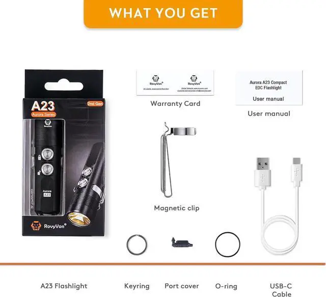 Alt view image 5 of 5 - Aurora A23 1000 Lumens EDC Flashlight, USB C Rechargeable High Lumens Flashlight, IPX8 Waterproof Compact Pocket Flashlight with Magnetic Two-Way Clip Included (Black)