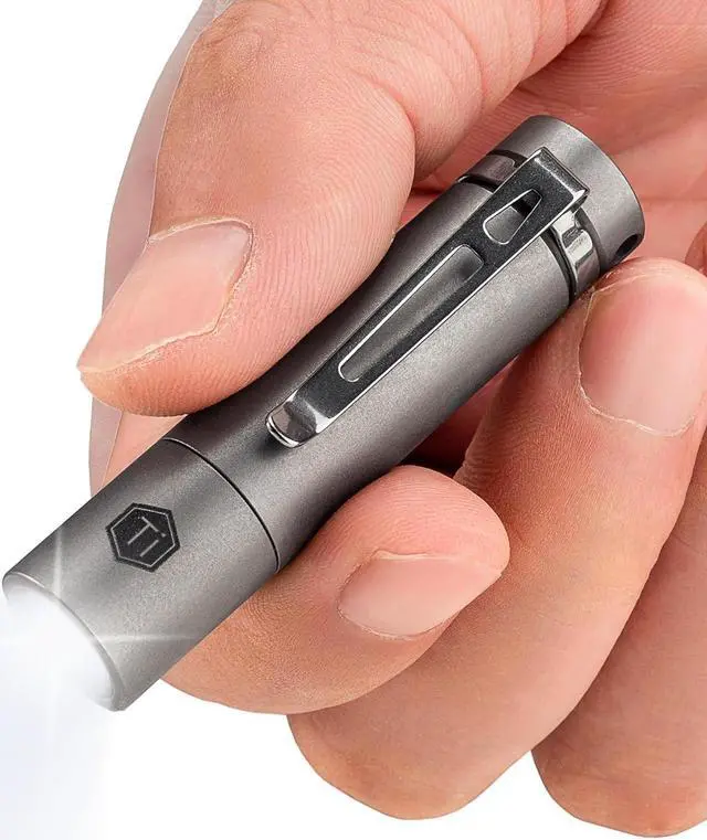 Main image of KF04 Mini LED Flashlight with AAA Battery & Pocket Clip - Super Bright Handheld Size Titanium EDC Keychain Penlight for Outdoor Camping, Hiking, Climbing