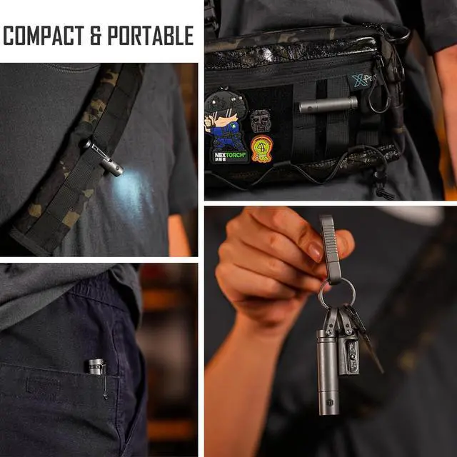 Alt view image 7 of 7 - KeyUnity KF04 Mini LED Flashlight with AAA Battery & Pocket Clip - Super Bright Handheld Size Titanium EDC Keychain Penlight for Outdoor Camping, Hiking, Climbing