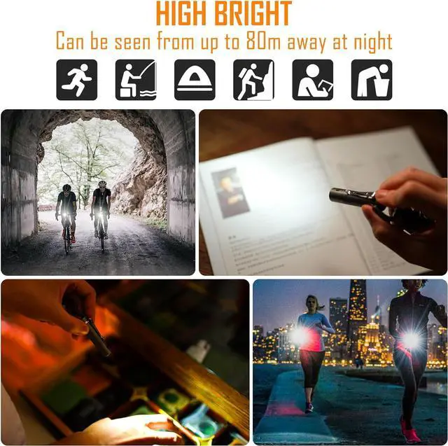 Alt view image 3 of 7 - KeyUnity KF04 Mini LED Flashlight with AAA Battery & Pocket Clip - Super Bright Handheld Size Titanium EDC Keychain Penlight for Outdoor Camping, Hiking, Climbing