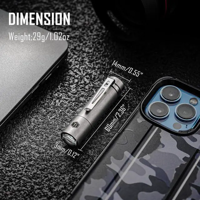 Alt view image 6 of 7 - KF04 Mini LED Flashlight with AAA Battery & Pocket Clip - Super Bright Handheld Size Titanium EDC Keychain Penlight for Outdoor Camping, Hiking, Climbing