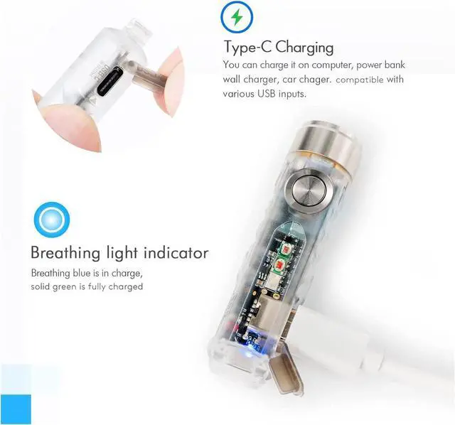 Alt view image 2 of 5 - A8 (G4) USB-C Keychain Flashlight, Practical Keyring Flashlight with 650 lumens Front Light and Sidelight Amber Red Blue for Everyday Carry, Biking, Hiking, and Running