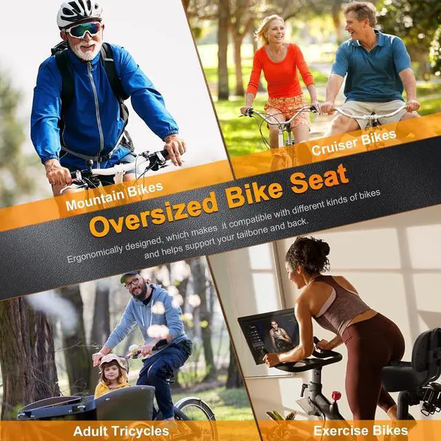 Alt view image 4 of 6 - Oversized Bike Seat, Bicycle Seat for Women Men Extra Comfort Wide, Comfortable Universal Fit for Peloton Bikes, Exercise Stationary Mountain Bike Seats Cushion