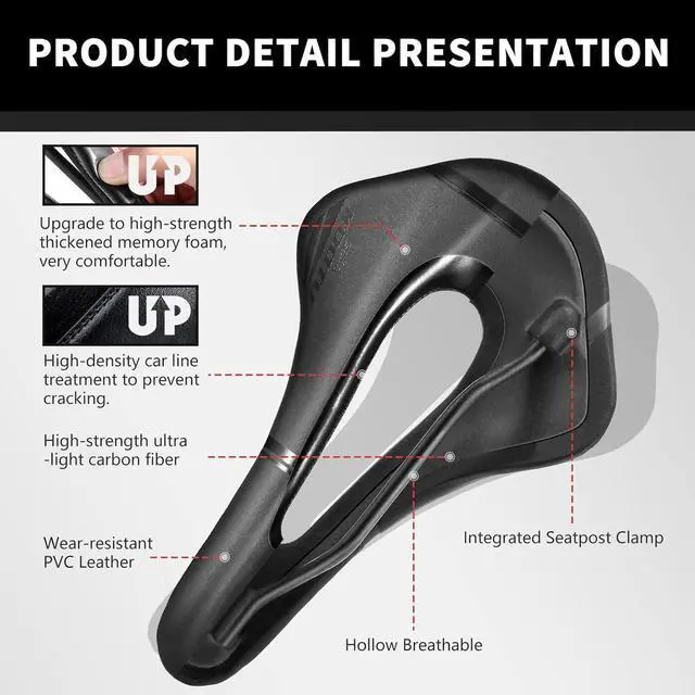Alt view image 6 of 7 - Road Bike Saddle, Comfort Bicycle Seat for Men and Women, Waterproof Breathable Shock AbsorbingExercise Bike Seat Replacement for BMX, MTB & Road