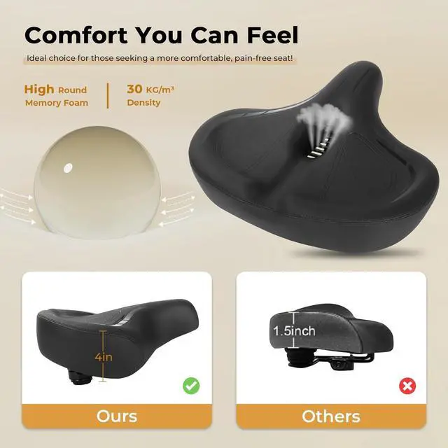 Alt view image 3 of 6 - Oversized Bike Seat for Men Women Comfort,Wide Bike Seat Cushion Replacement, Breathable Corfortable Bicycle Seat Saddle Compatible with Peloton/Exercise/Stationary/Electric/Cruiser Bikes
