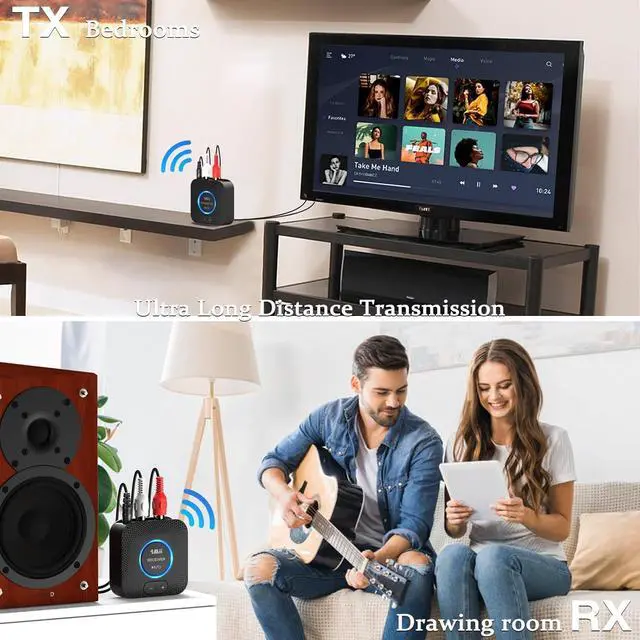 Alt view image 5 of 7 - 2.4GHz Wireless Audio Transmitter Receiver Set for TV, 260Ft/80M Long Range 25ms Low Latency with AUX RCA in/Out,Wireless Audio Adapter for TV PC Powered Speaker Amplifier Soundbar