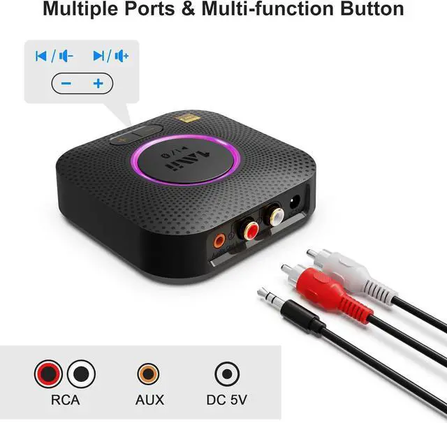 Alt view image 6 of 7 - B06S+ Bluetooth 5.2 Receiver HiFi Bluetooth Audio Adapter w/LDAC aptx HD & aptx Low Latency Long Range Hi-Res Audio with Volume Control 3.5mm & RCA outputs Easy Setup for Home Stereo System