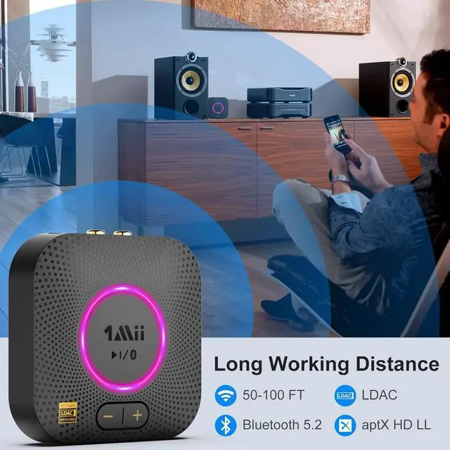 Alt view image 5 of 7 - B06S+ Bluetooth 5.2 Receiver HiFi Bluetooth Audio Adapter w/LDAC aptx HD & aptx Low Latency Long Range Hi-Res Audio with Volume Control 3.5mm & RCA outputs Easy Setup for Home Stereo System