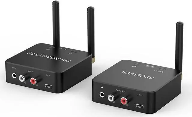 Main image of 5.8GHz&5.2GHz Dual-Band Wireless Audio Transmitter Receiver for TV/PC, 160ft Long Range 0.018s Low Latency with bulit-in 2.4G Bluetooth 5.3 Receiver, Wireless Adapter Kit with RCA(3.5mm) Out/Input