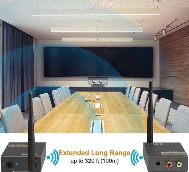 Alt view image 4 of 7 - 2.4Ghz Wireless Audio Transmitter Receiver,192kHz/24bit HiFi Audio,20ms Ultra Low Latency,320ft Long Range RCA Jack Adapter for Speaker/soundbar to TV/PC/CD Player/Computer/Projector