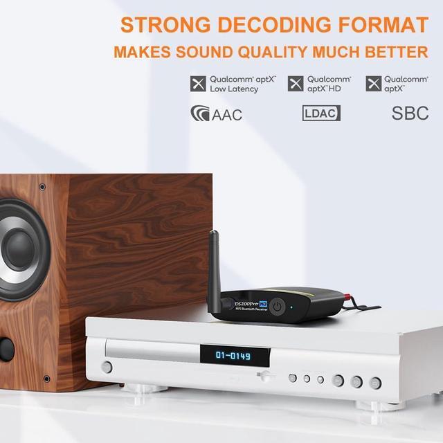 Alt view image 2 of 7 - HiFi Bluetooth 5.3 Music Receiver for Home Stereo with LDAC, Bluetooth Audio Adapter with Audiophile DAC aptX HD, RCA Optical Output for AV Receiver or Stereo Amplifier - DS200Pro