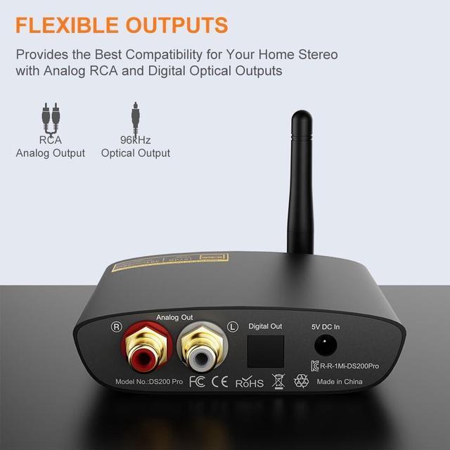 Alt view image 5 of 7 - HiFi Bluetooth 5.3 Music Receiver for Home Stereo with LDAC, Bluetooth Audio Adapter with Audiophile DAC aptX HD, RCA Optical Output for AV Receiver or Stereo Amplifier - DS200Pro