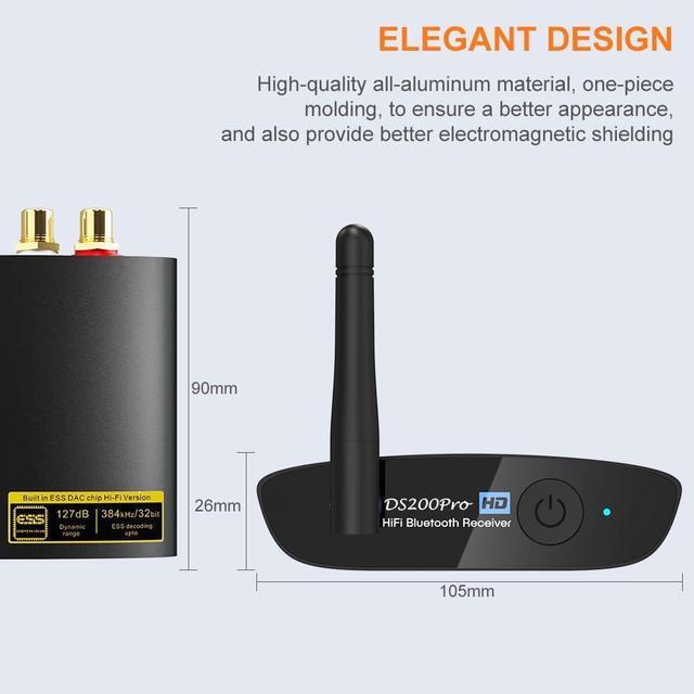 Alt view image 6 of 7 - HiFi Bluetooth 5.3 Music Receiver for Home Stereo with LDAC, Bluetooth Audio Adapter with Audiophile DAC aptX HD, RCA Optical Output for AV Receiver or Stereo Amplifier - DS200Pro